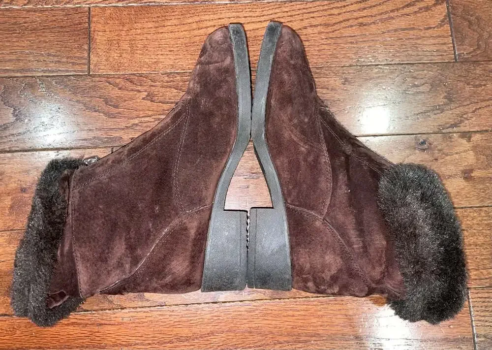 Hush Puppies Brown Suede Faux Fur Zip Winter Boots Women’s 7.5 Y2K